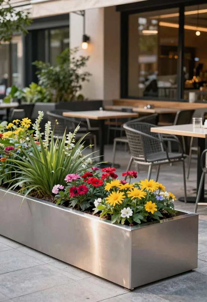 13 Best Landscape Edger Ideas Transforming Outdoor Cafes with Stone and Metal 2. Sleek Metal Borders for Modern Elegance 0