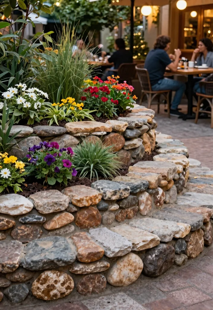 13 Best Landscape Edger Ideas Transforming Outdoor Cafes with Stone and Metal 4. Layered Stone Edging for Depth 0