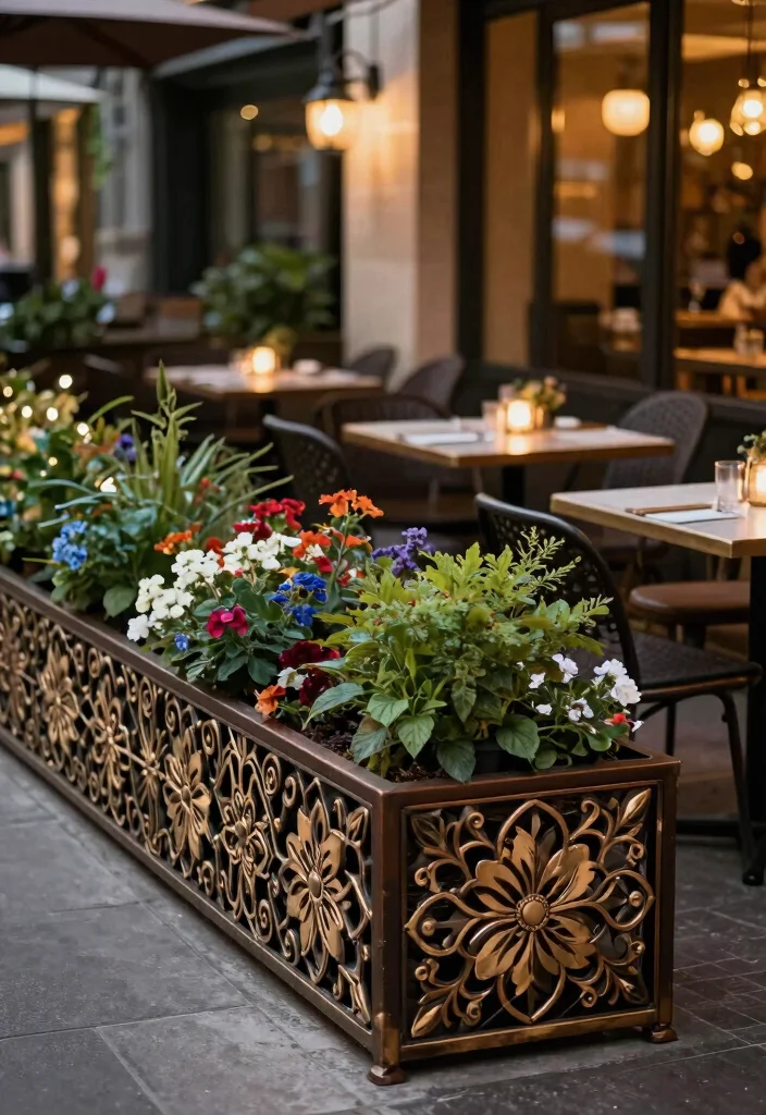 13 Best Landscape Edger Ideas Transforming Outdoor Cafes with Stone and Metal 5. Decorative Metal Edging for Artistic Flair 0