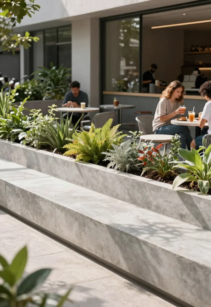 13 Best Landscape Edger Ideas Transforming Outdoor Cafes with Stone and Metal 7. Smooth Concrete Edging for Contemporary Spaces 0