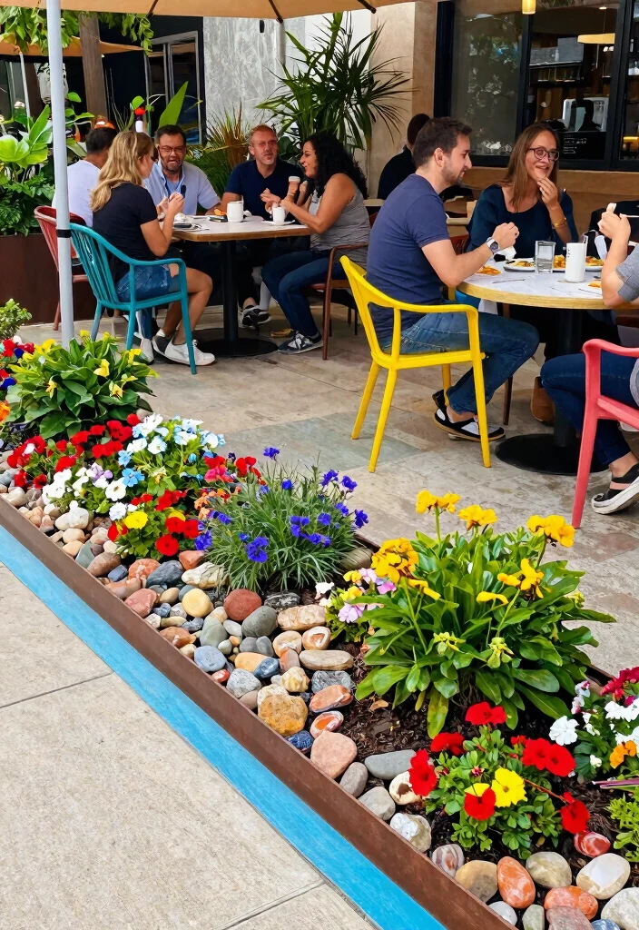 13 Best Landscape Edger Ideas Transforming Outdoor Cafes with Stone and Metal 9. Colorful Border Edging for a Playful Touch 0