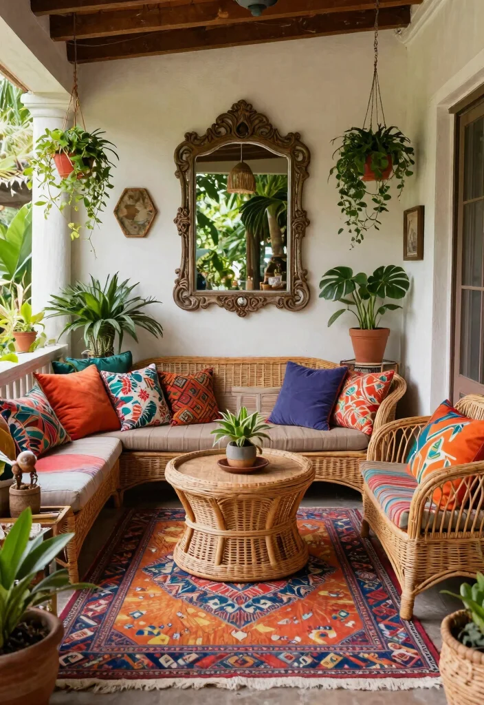 13 Classic Wicker Patio Furniture Ideas for Porches 3. Bohemian Vibes 0