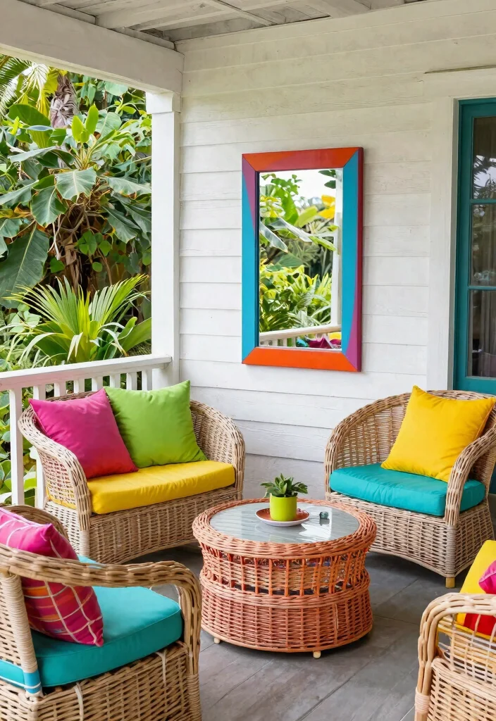 13 Classic Wicker Patio Furniture Ideas for Porches 6. Colorful Accents 0