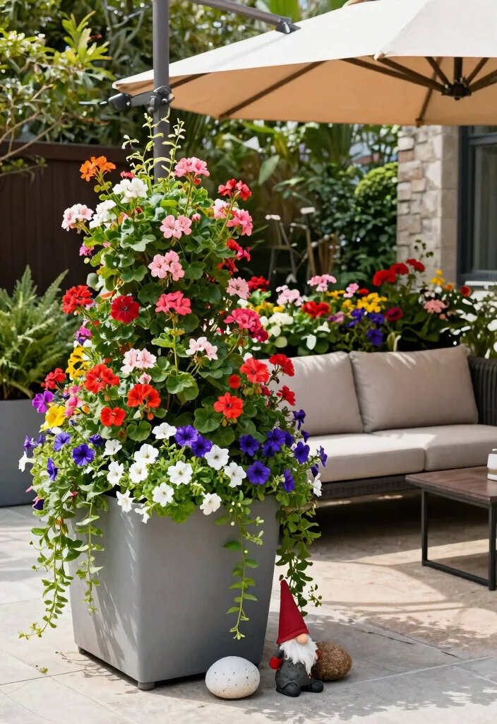 13 Clever Umbrella Base Planter Ideas Hide the Stand 2. Vibrant Floral Arrangement 0