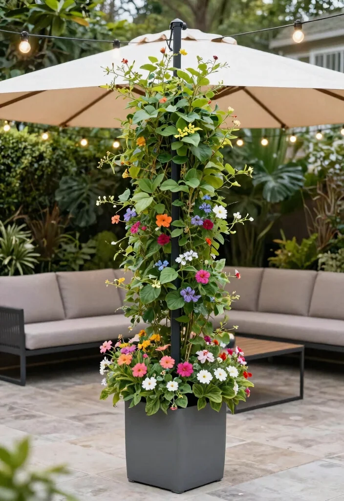 13 Clever Umbrella Base Planter Ideas Hide the Stand 7. Vertical Garden Flair 0