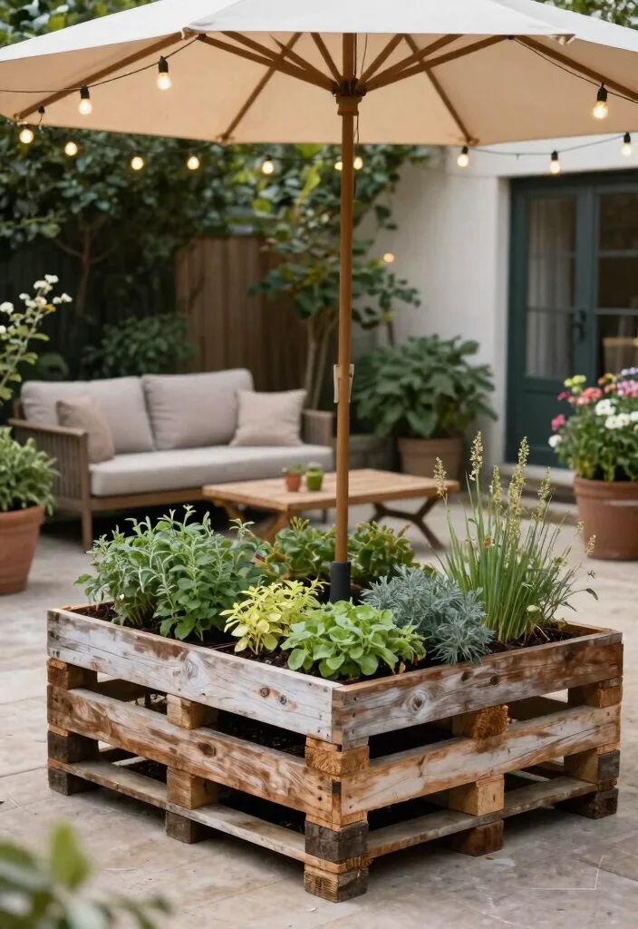 13 Clever Umbrella Base Planter Ideas Hide the Stand 9. Recycled Pallet Planter 0