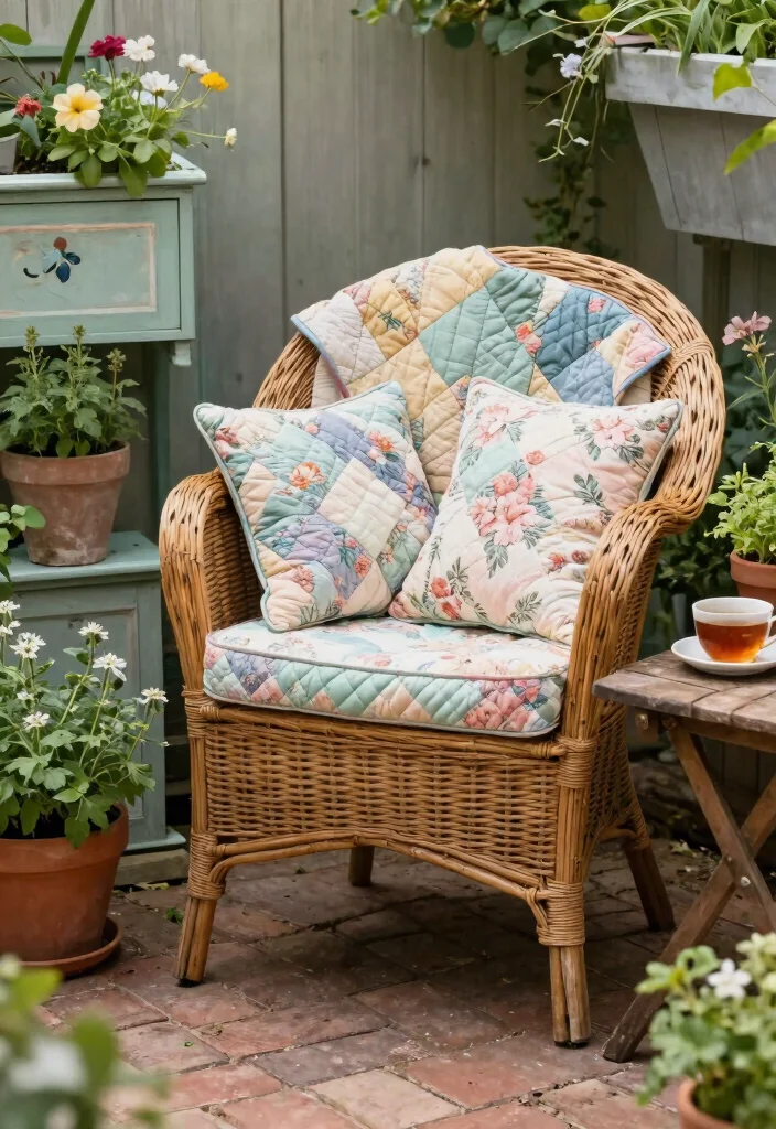 13 Cozy Outdoor Cushion Inspiration for Lounge Areas 1. Vintage Charm with Quilted Cushions 0