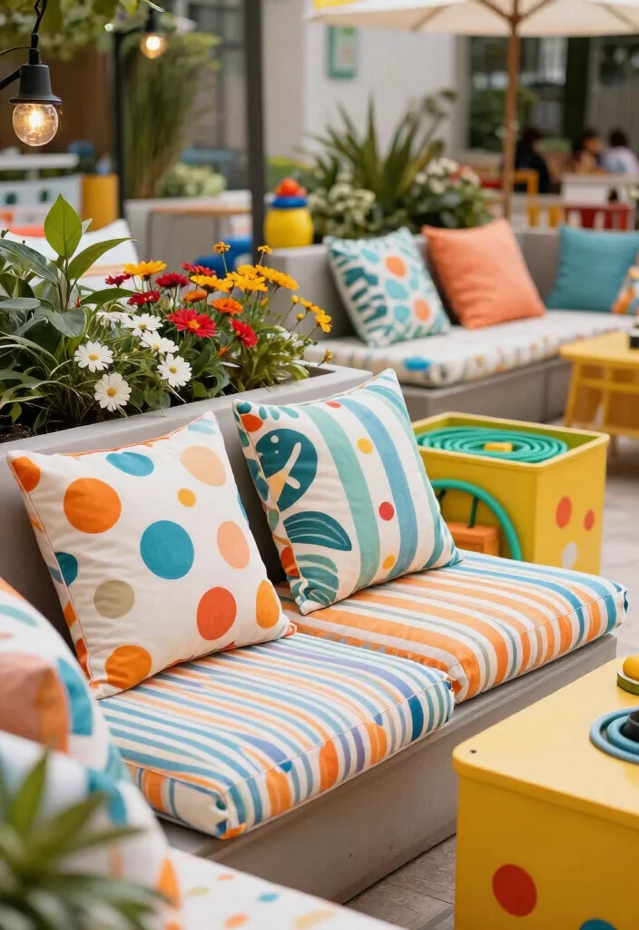 13 Cozy Outdoor Cushion Inspiration for Lounge Areas 10. Whimsical Patterns for Fun Spaces 0