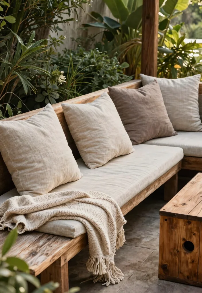 13 Cozy Outdoor Cushion Inspiration for Lounge Areas 6. Rustic Linen Accents 0