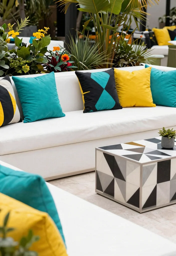 13 Cozy Outdoor Cushion Inspiration for Lounge Areas 7. Bold Geometric Patterns 0