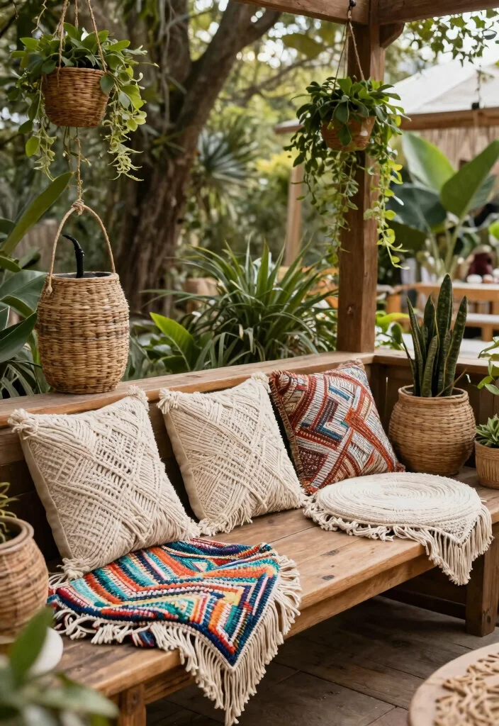 13 Cozy Outdoor Cushion Inspiration for Lounge Areas 8. Bohemian Style with Macrame 0