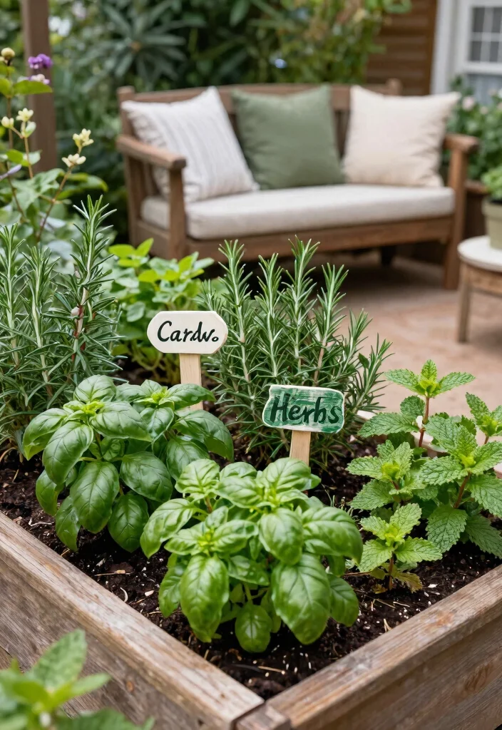 13 Dreamy Cafe Set Up Ideas for Your Backyard 10. Herb Garden with Seating Area 0