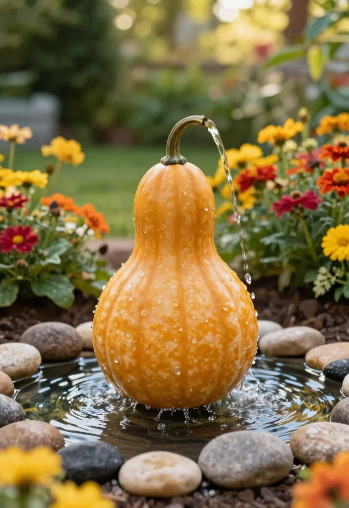 13 Easy DIY Water Feature Solar Fountain Ideas 11. Decorative Gourd Fountain 0