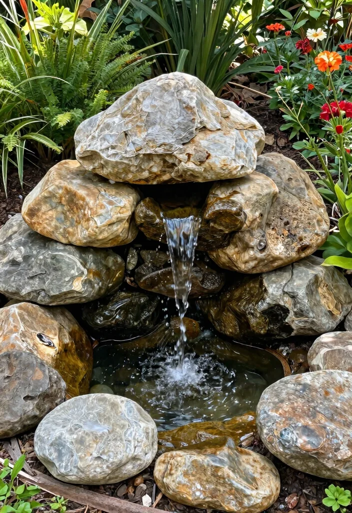 13 Easy DIY Water Feature Solar Fountain Ideas 13. Natural Rock Fountain 0