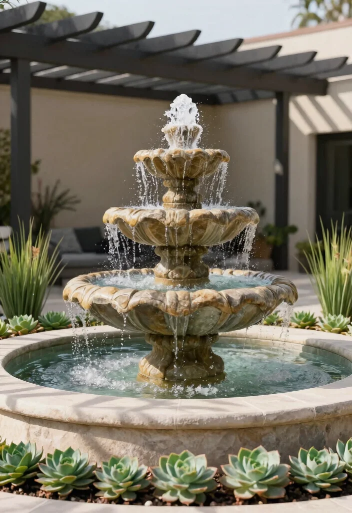 13 Easy DIY Water Feature Solar Fountain Ideas 2. Elegant Stone Tier Fountain 0