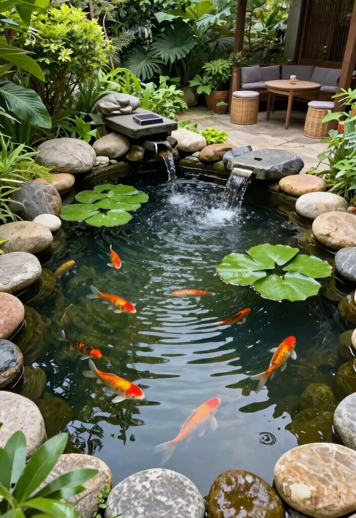 13 Easy DIY Water Feature Solar Fountain Ideas 5. Fish Pond Fountain 0