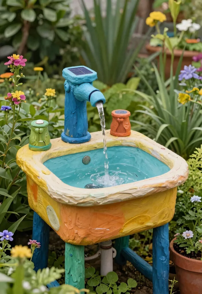 13 Easy DIY Water Feature Solar Fountain Ideas 8. Recycled Materials Fountain 0