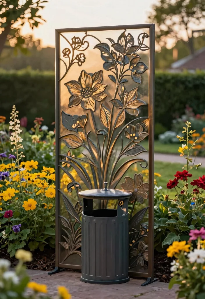 13 Genius Trash Can Hiding Ideas for Your Outdoor Setup 6. Stylish Outdoor Art Panel 0