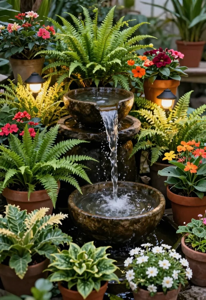 13 Luxury Fire and Water Bowl Ideas for a Resort Vibe 5. Cascading Water Bowl with Plants 0