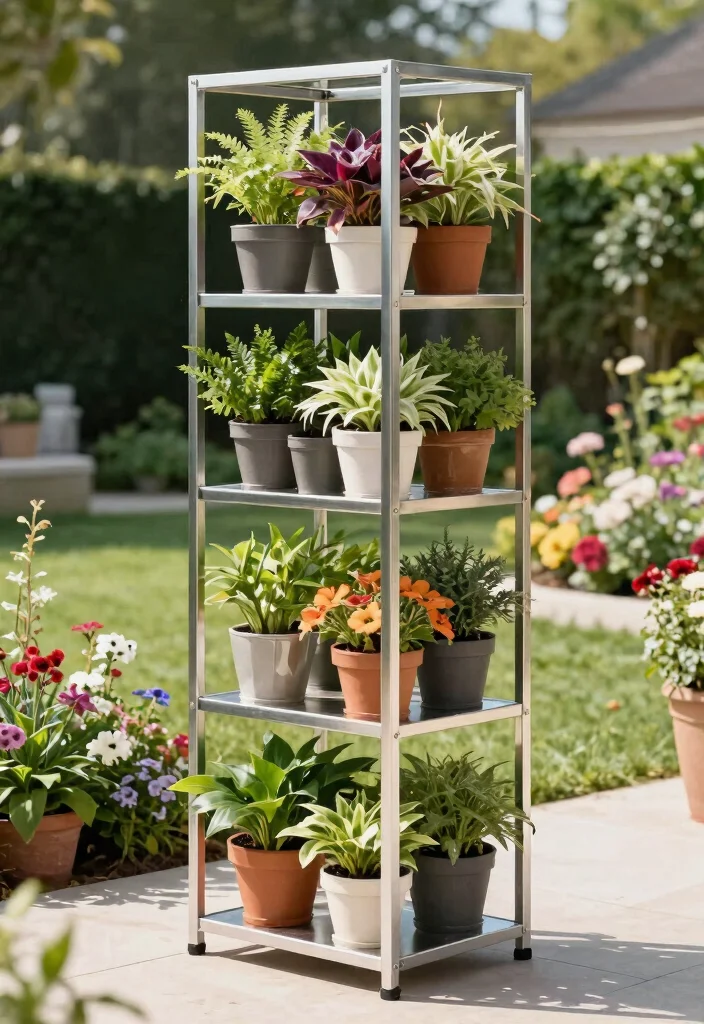 13 Practical Outdoor Shelving Ideas for Plant Displays 4 13 Practical Outdoor Shelving Ideas for Plant Displays 4. Metal Racks for a Modern Touch 0