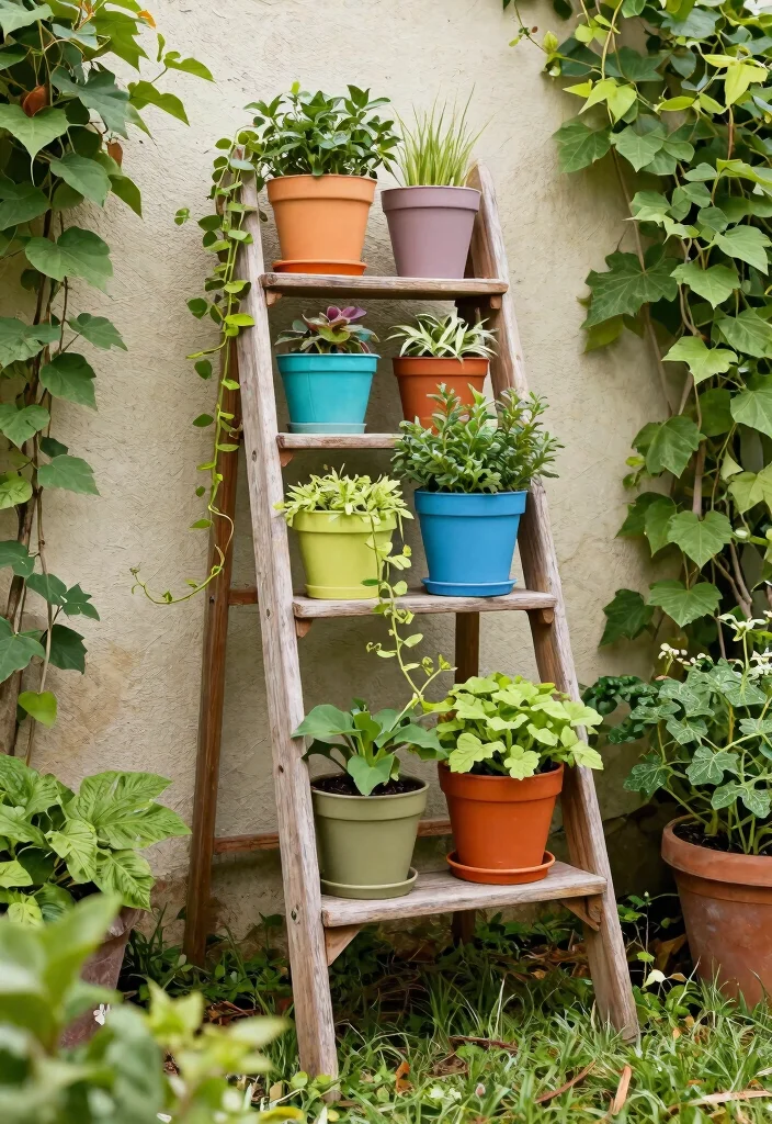 13 Practical Outdoor Shelving Ideas for Plant Displays 5 13 Practical Outdoor Shelving Ideas for Plant Displays 5. Repurposed Ladder Shelves 0