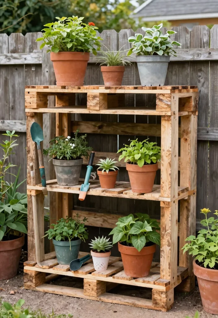13 Practical Outdoor Shelving Ideas for Plant Displays 7 13 Practical Outdoor Shelving Ideas for Plant Displays 7. DIY Pallet Shelving 0