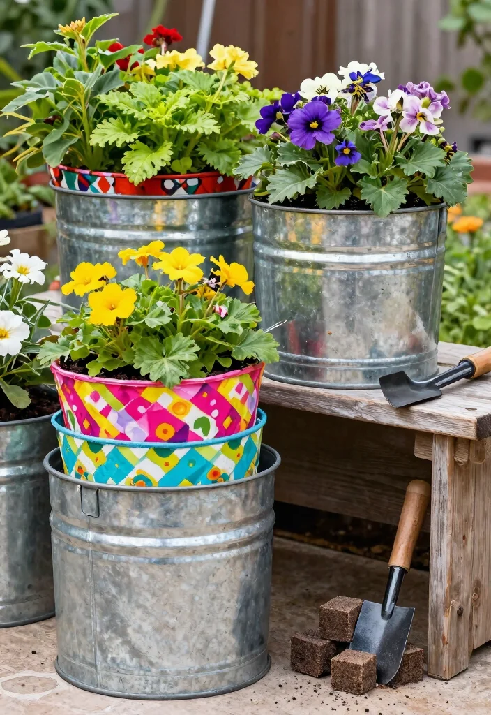 13 Rustic Raised Bed Garden Ideas Using Galvanized Metal 11. Galvanized Metal Planters with Colorful Liners 0