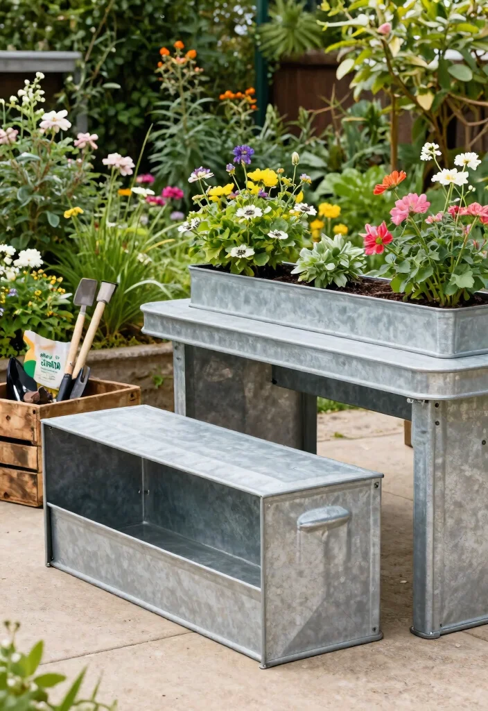 13 Rustic Raised Bed Garden Ideas Using Galvanized Metal 13. Multi Functional Galvanized Metal Furniture 0