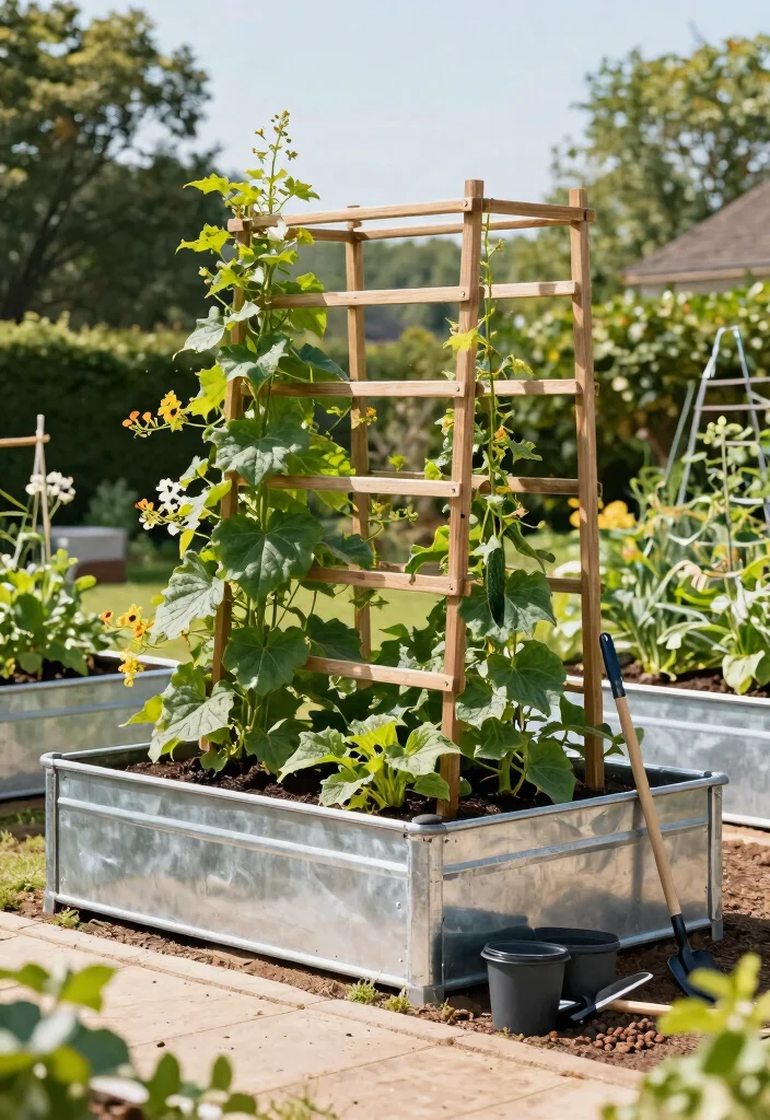 13 Rustic Raised Bed Garden Ideas Using Galvanized Metal 5. Galvanized Raised Beds with Trellis Support 0