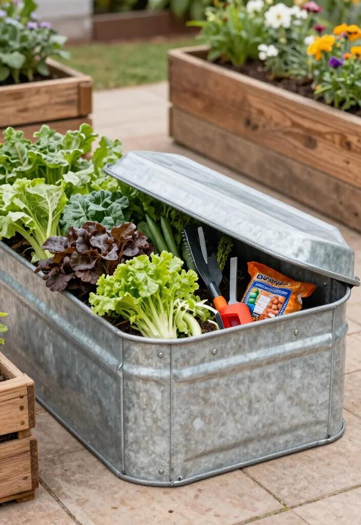 13 Rustic Raised Bed Garden Ideas Using Galvanized Metal 7. Galvanized Metal Planters with Built in Storage 0