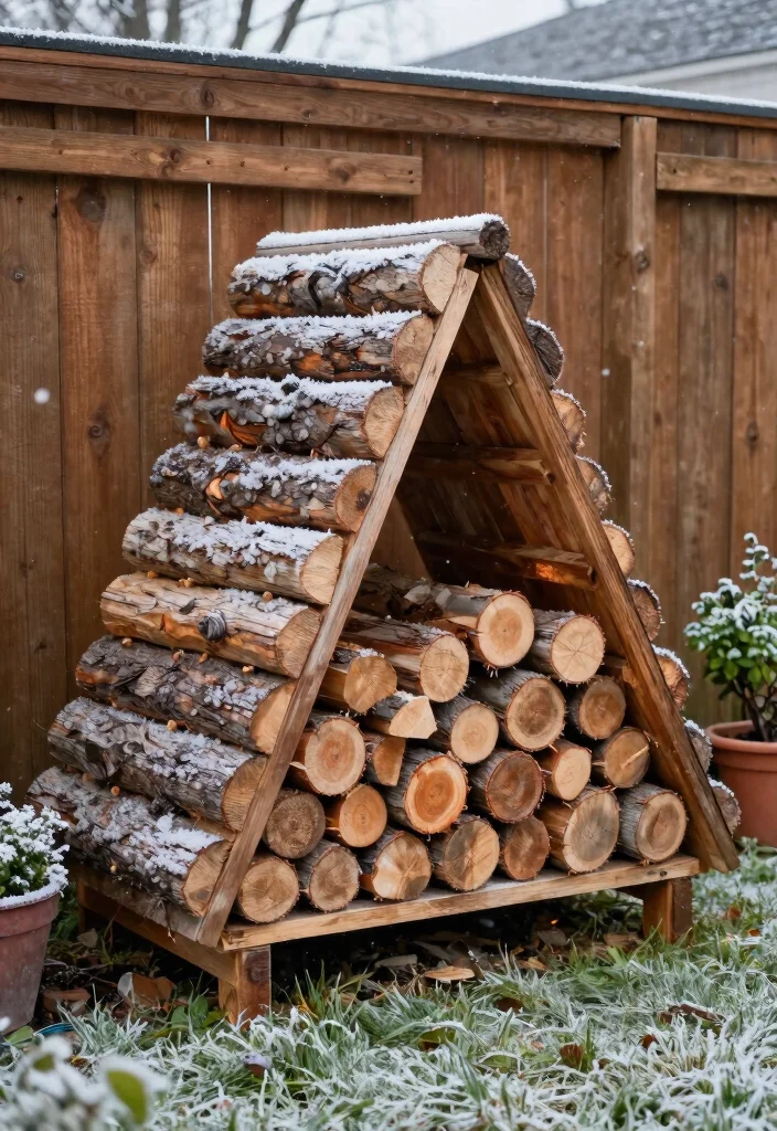 13 Sturdy Log Shelf Ideas for Winter Firewood Storage 1. Classic A Frame Log Rack 0