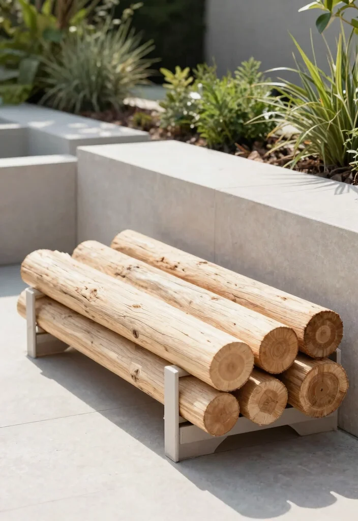 13 Sturdy Log Shelf Ideas for Winter Firewood Storage 11. Minimalist Log Storage 0