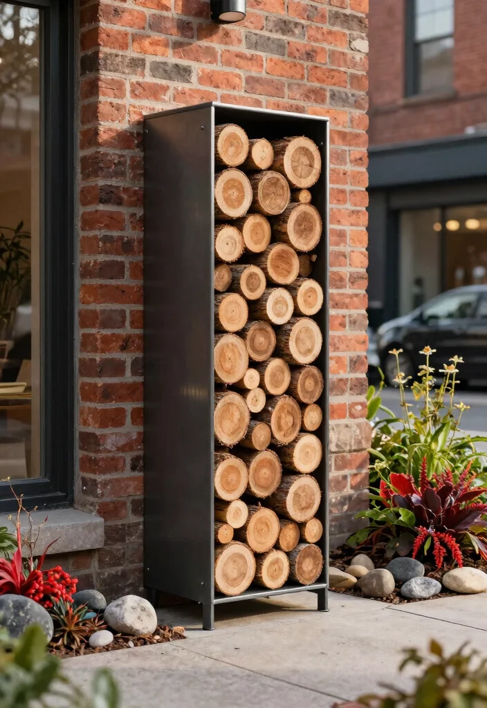 13 Sturdy Log Shelf Ideas for Winter Firewood Storage 2. Vertical Log Storage 0