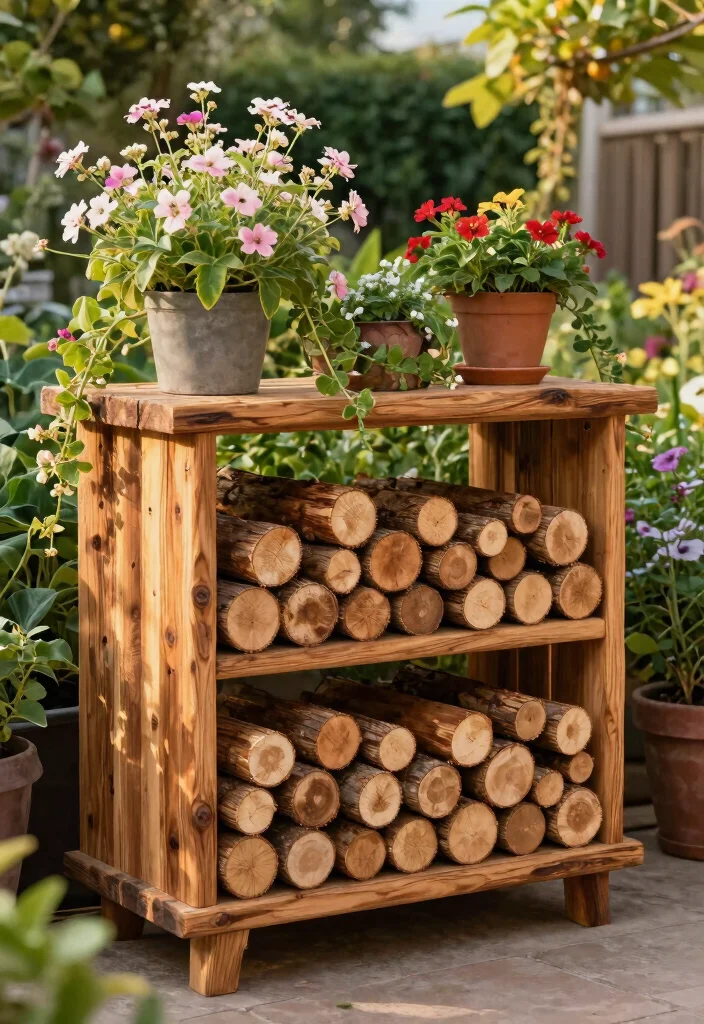 13 Sturdy Log Shelf Ideas for Winter Firewood Storage 4. Tiered Log Shelves 0