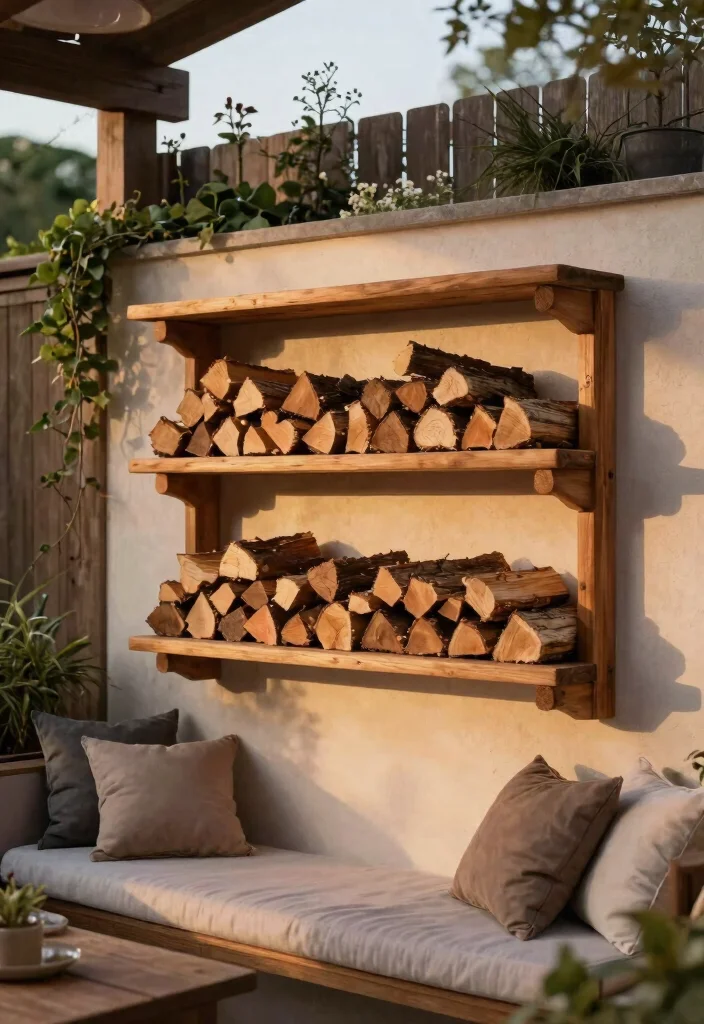13 Sturdy Log Shelf Ideas for Winter Firewood Storage 6. Wall Mounted Log Shelves 0