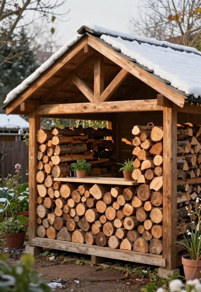 13 Sturdy Log Shelf Ideas for Winter Firewood Storage 8. Firewood Store with Roof 0