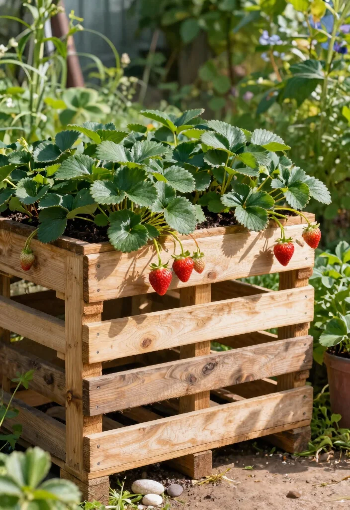 13 Sweet Strawberry Planter Ideas for Vertical Gardens 1. Vertical Pallet Strawberry Planter 0