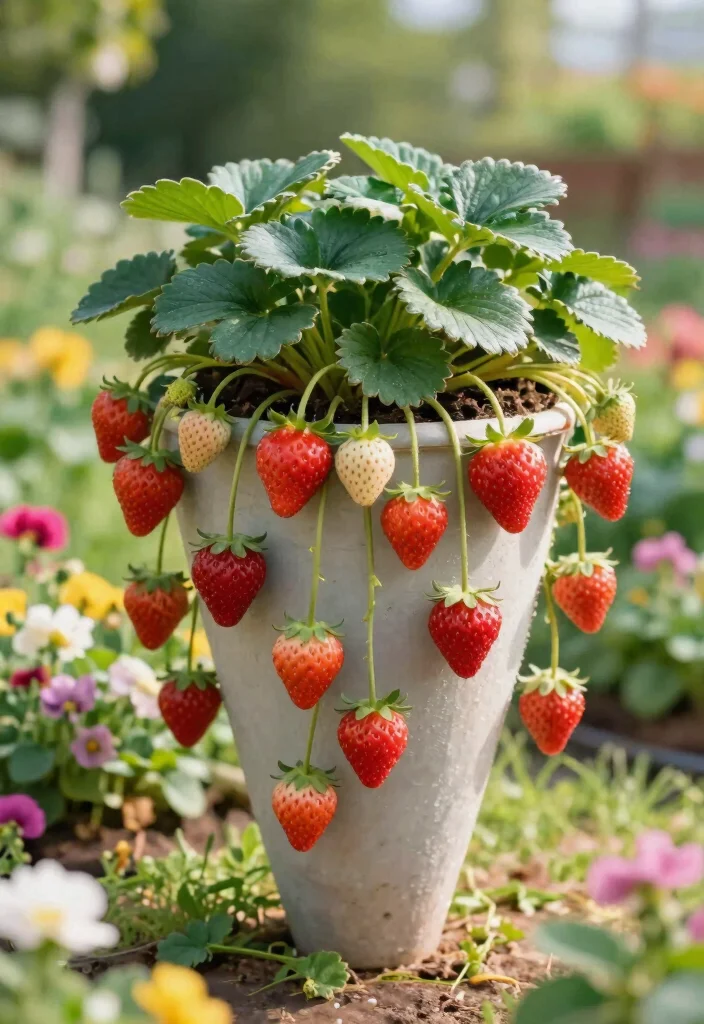 13 Sweet Strawberry Planter Ideas for Vertical Gardens 10. Strawberry Cone Planters 0