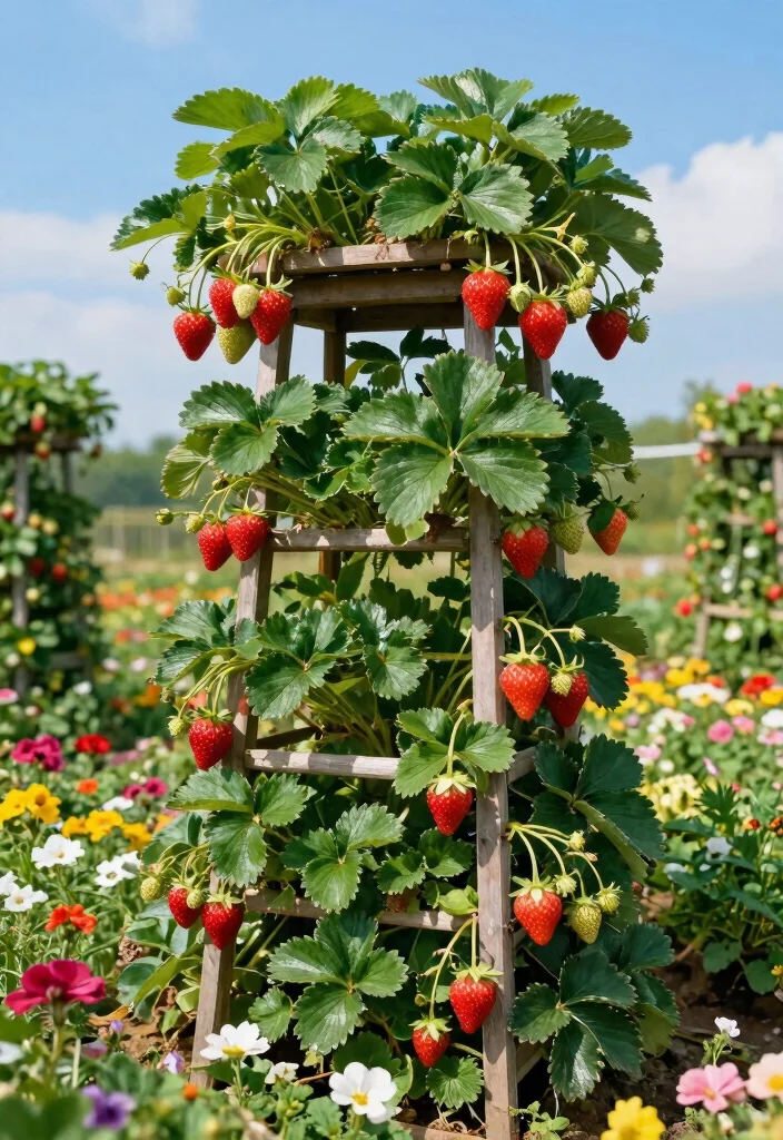 13 Sweet Strawberry Planter Ideas for Vertical Gardens 12. Strawberry Trellis Planter 0