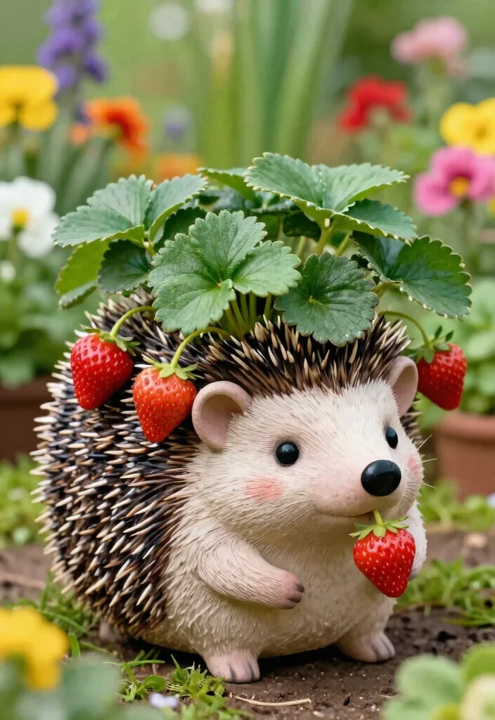 13 Sweet Strawberry Planter Ideas for Vertical Gardens 13. Strawberry Hedgehog Planter 0