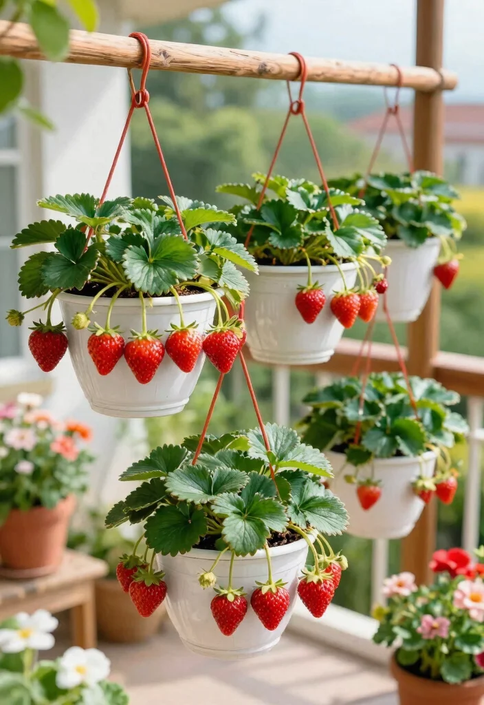 13 Sweet Strawberry Planter Ideas for Vertical Gardens 2. Hanging Strawberry Baskets 0