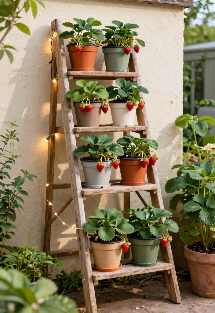 13 Sweet Strawberry Planter Ideas for Vertical Gardens 3. DIY Ladder Planter 0