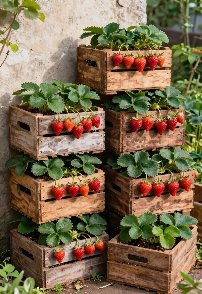 13 Sweet Strawberry Planter Ideas for Vertical Gardens 6. Repurposed Wine Crates 0