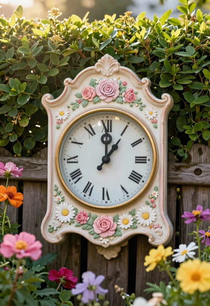 13 Unique Outdoor Clock Inspiration Photos to Pin 1. Vintage Garden Clock with Floral Motifs 0