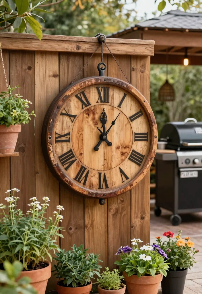 13 Unique Outdoor Clock Inspiration Photos to Pin 2. Rustic Wooden Clock for Cozy Outdoor Settings 0