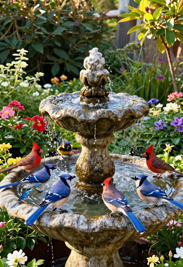 15 Beautiful Bird Bath Fountain Ideas to Attract Birds 1. Classic Stone Bird Bath with Fountain 0