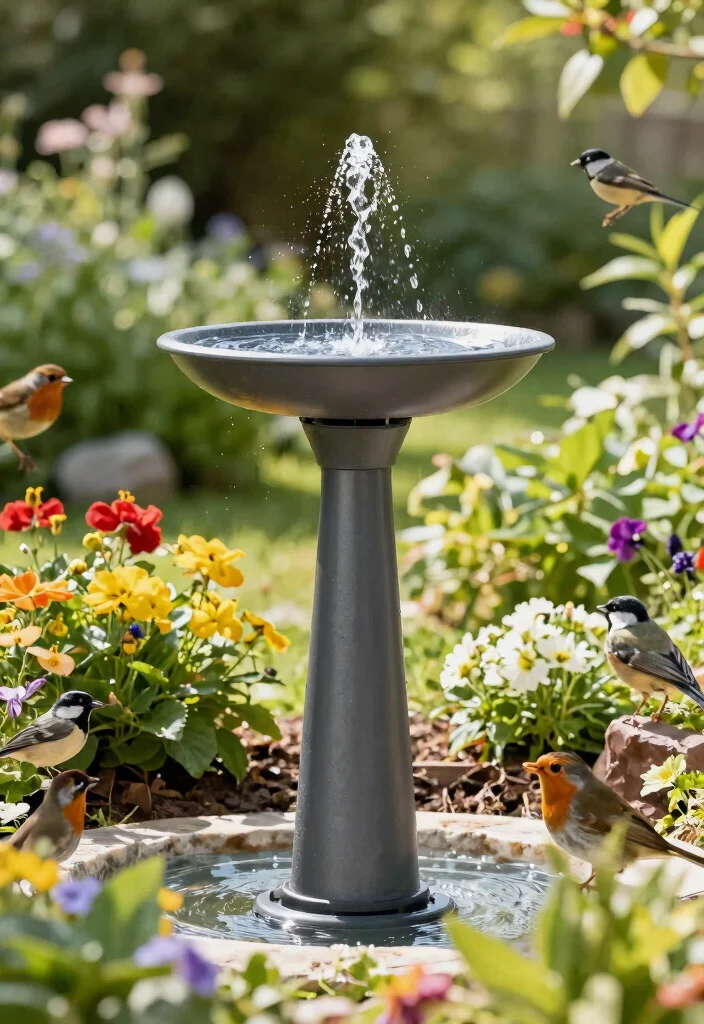 15 Beautiful Bird Bath Fountain Ideas to Attract Birds 10. Solar Powered Bird Bath Fountain 0