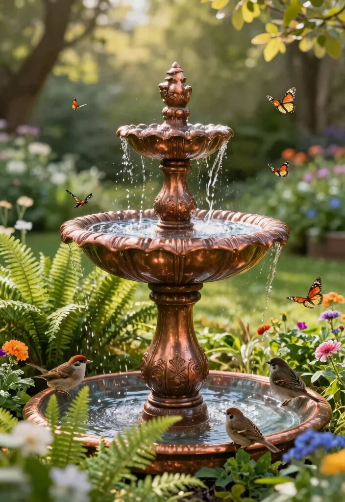 15 Beautiful Bird Bath Fountain Ideas to Attract Birds 2. Copper Bird Bath Fountain 0