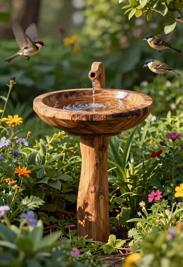 15 Beautiful Bird Bath Fountain Ideas to Attract Birds 3. DIY Wooden Bird Bath Fountain 0