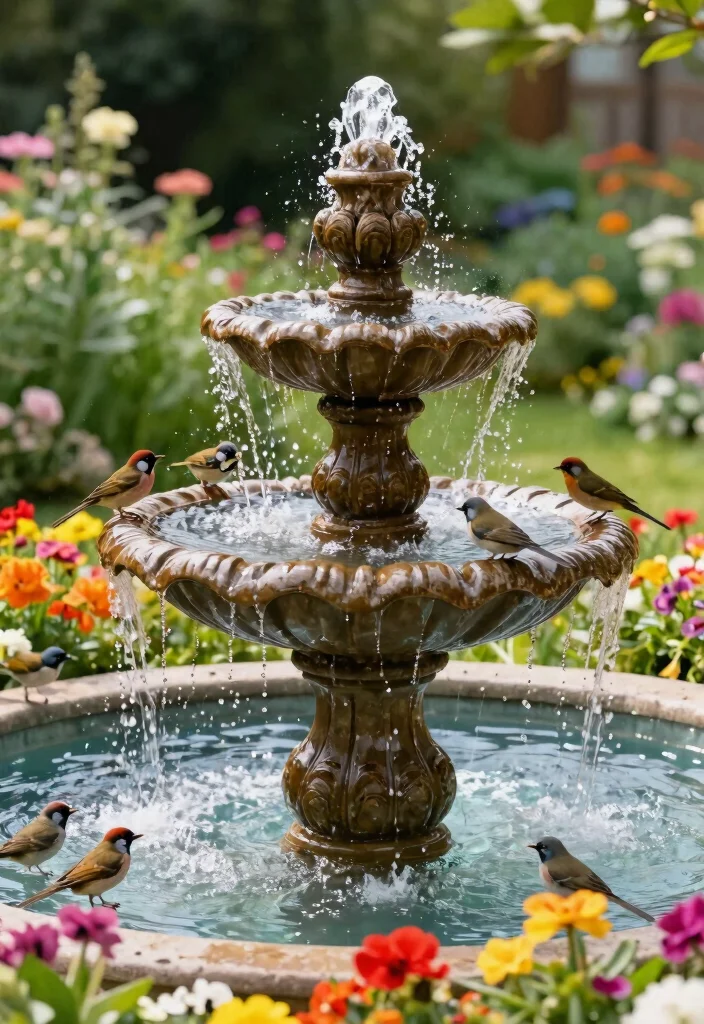 15 Beautiful Bird Bath Fountain Ideas to Attract Birds 5. Tiered Bird Bath Fountain 0